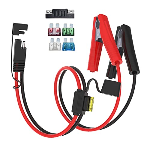 ELFCULB SAE auf Batterie Krokodilklemmen,10AWG SAE Stecker auf Krokodilklemmen Verlängerungskabel mit 10A 15A 20A 25A 30A Sicherungen für Auto Batterie Solarmodul(0.6M/2FT) von ELFCULB