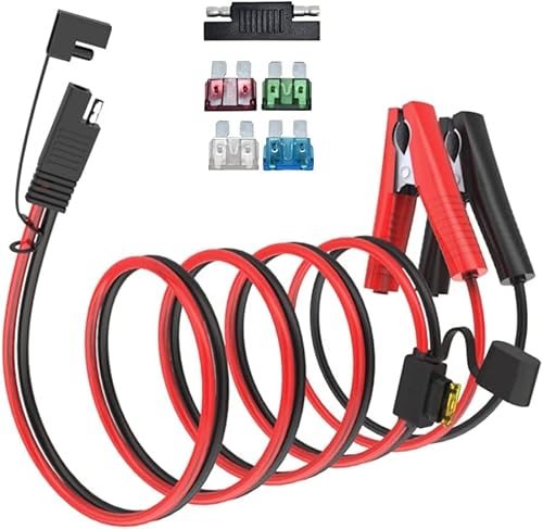 ELFCULB SAE auf Batterie Krokodilklemmen,10AWG SAE Stecker auf Krokodilklemmen Verlängerungskabel mit 10A 15A 20A 25A 30A Sicherungen für Auto Batterie Solarmodul(1.52M/5FT) von ELFCULB