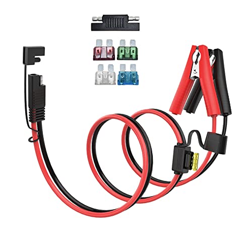 ELFCULB SAE auf Batterie Krokodilklemmen,10AWG SAE Stecker auf Krokodilklemmen Verlängerungskabel mit 10A 15A 20A 25A 30A Sicherungen für Auto Batterie Solarmodul(1M/3.3FT) von ELFCULB