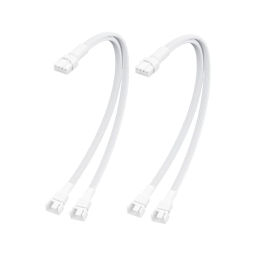 ELFJMZP CP Chassis Channel Fan Motherboard 2510 4P Male auf 2PCS 2510 4P Female FAN Adapterkabel Weiß, Kompatibel mit Drehzahlregelung und Signalfunktion (RPM/Alarm) 26cm(2 pack) (1 separate 2) von ELFJMZP