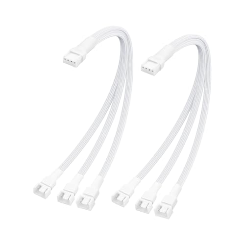 ELFJMZP CP Chassis Channel Fan Motherboard 2510 4P Male auf 2PCS 2510 4P Female FAN Adapterkabel Weiß, Kompatibel mit Drehzahlregelung und Signalfunktion (RPM/Alarm) 26cm(2 pack) (1 separate 3) von ELFJMZP