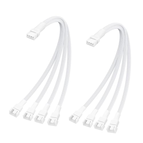 ELFJMZP CP Chassis Channel Fan Motherboard 2510 4P Male auf 2PCS 2510 4P Female FAN Adapterkabel Weiß, Kompatibel mit Drehzahlregelung und Signalfunktion (RPM/Alarm) 26cm(2 pack) (1 separate 4) von ELFJMZP
