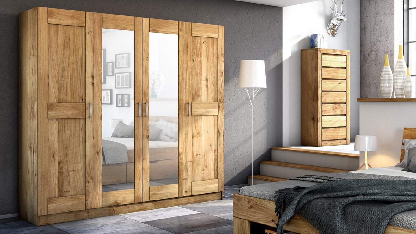 ELFO Kleiderschrank Kleiderschrank Toni 4S Wildeiche Schrank mit Spiegel 202 cm ELFO Kleiderschrank Kleiderschrank Toni 4S Wildeiche Schrank mit Spiegel 202 cm von ELFO