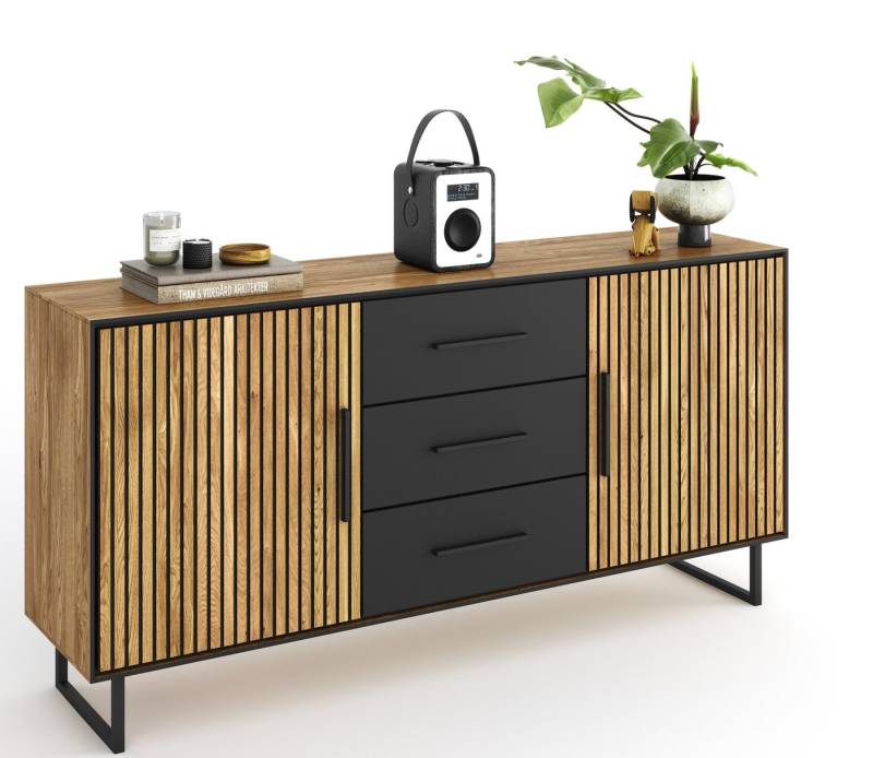 ELFO Kommode in Eiche / schwarz, Eiche teilmassiv - 163x84x40cm (BxHxT) von ELFO