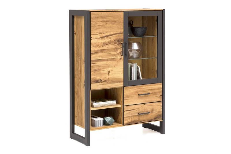 ELFO Stauraumvitrine Vitrine Janne Regal Hochschrank Highboard Alteiche Metall graphitgrau von ELFO
