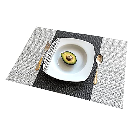 ELFSELF® 6er Set Tischsets, waschbare rutschfeste und wärmebeständige Platzsets und Untersetzer 30x45cm Platzdeckchen für Esstisch Küche Restaurant - Dekoration zuhause (Weiß-Grau gestreift) von ELFSELF