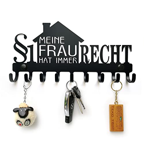 ELFSELF® Schlüsselbrett für die Wand - perfektes Design für die Familie - Mit dem Schlüsselboard alles ordentlich organisiert - 9 Aufhänger Meine Frau hat immer Recht- Schlüsselablage von ELFSELF