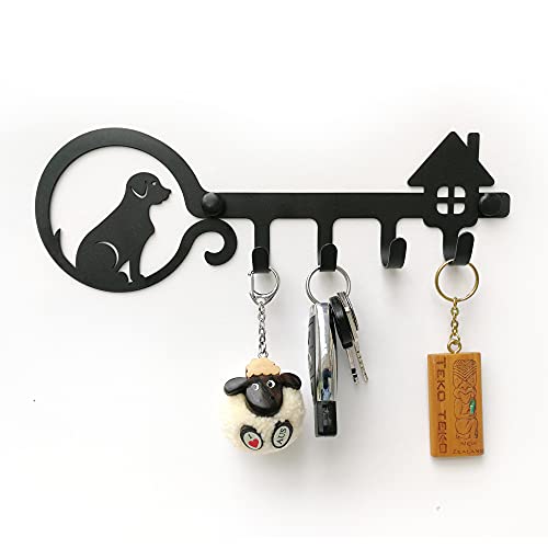 ELFSELF® Schlüsselbrett für die Wand - für Tierliebhaber & Naturfreunde - Mit dem Schlüsselboard alles ordentlich organisiert - 4 Aufhänger Schlüsselablage schwarzes Metall (Hund) von ELFSELF