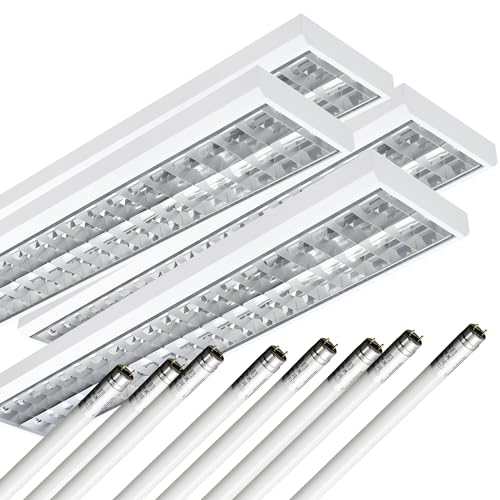 ELG Leuchten 4x LED Rasteranbauleuchte 150cm 2-flammig inkl. 8x 24W 4000lm (6500K) (Tageslicht) LED Leuchtmittel Büroleuchte Deckenleuchte Bürobeleuchtung Rasterleuchte Bürolampe von ELG Leuchten