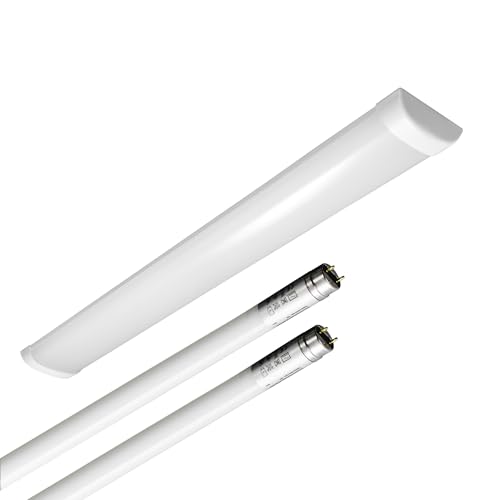 ELG Leuchten Aufbauleuchte Feuchtraumleuchte 120cm, 2-flammig, inkl. Glas LED Röhren 2x13,5W 6500K 2x2100lm Werkstattleuchte Arbeitsleuchte Werkstattlampe Feuchtraumleuchten Hallenleuchte (6500k-os) von ELG Leuchten