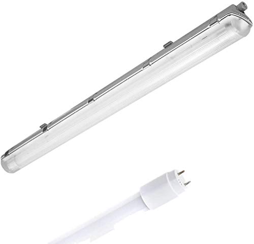 ELG Leuchten LED Feuchtraumleuchte 120cm 13,5W Hochwertige LED Glasröhre 6500K Tageslicht 2100lm IP66 Feuchtraumwannenleuchte Kellerleuchte Werkstattleuchte Hallenleuchte Nassraumleuchte von ELG Leuchten