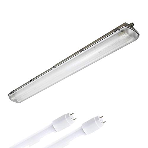 ELG Leuchten LED Feuchtraumleuchte 120cm 2 x 13,5W Hochwertige LED Glasröhren 6500K Tageslicht 2x2100lm IP66 Feuchtraumwannenleuchte Kellerleuchte Deckenleuchte Werkstattleuchte Hallenleuchte von ELG Leuchten
