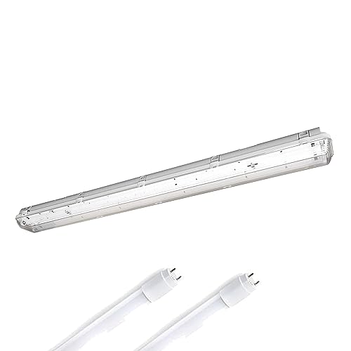 ELG Leuchten LED Feuchtraumleuchte 120cm 2x13,5W Hochwertige Glas LED Röhren 6500K Warmweiß 2x2100lm IP65 Kellerleuchte Arbeitsleuchte Deckenleuchte Werkstattleuchte Industrieleuchte Nassraumleuchte von ELG Leuchten