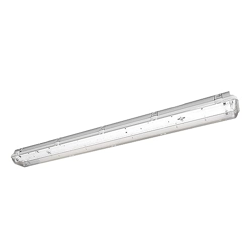 ELG Leuchten LED Feuchtraumleuchte 120cm vorverdrahtet für LED Röhren IP65 mit Polycarbonatabdeckung Grau Kellerleuchte Werkstatt Industrieleuchte Nassraumleuchte von ELG Leuchten