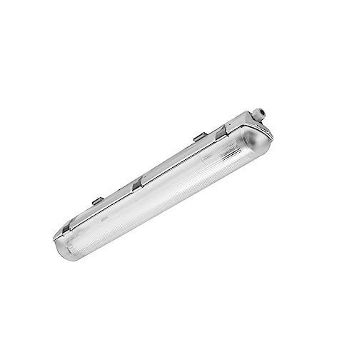 ELG Leuchten LED Feuchtraumleuchte 60cm Arbeitsleuchte Werkstattlampe 2-seitig-gesockelt 1-flammig mit Polycarbonatabdeckung, vorverdrahtet für LED Röhren (nicht im Preis enthalten)… von ELG Leuchten