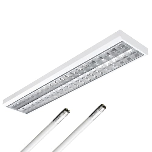 ELG Leuchten LED Rasteranbauleuchte 150cm 2-flammig inkl. 2x 20 Watt 2790lm (5580lm) (3000K) (Warmweiß) 139,5 lm/W Daylight Büroleuchte Deckenleuchte Rasterleuchte optional Pendelleuchte von ELG Leuchten