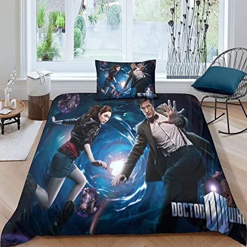 ELGISI Doctor Who 3D Bettwäsche Set Single（135x200cm） 2teilig Mit Reißverschluss Weiche Und Angenehme Schlafkomfort Microfaser Animation Bettbezug Betten Set Mit Kissenbezug 50x75 cm von ELGISI