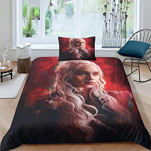 ELGISI Game of Thrones 3D Bettwäsche Set Single（135x200cm） 2teilig Mit Reißverschluss Weiche Und Angenehme Schlafkomfort Microfaser Mutter der Drachen Bettbezug Betten Set Mit Kissenbezug 50x75 cm von ELGISI