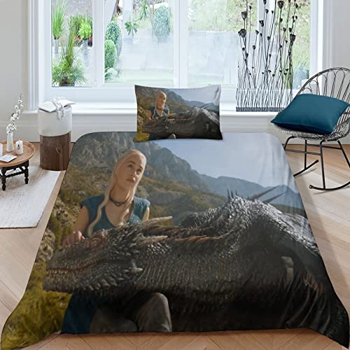 ELGISI Game of Thrones Bettwäsche Set Kinder Bettwäsche 3D Gedruckt Mutter der Drachen Bettbezug,Soft Mikrofaser Bettbezug Mit Kissenbezug 50x75cm Für Erwachsene Und Kinder Single（135x200cm） von ELGISI