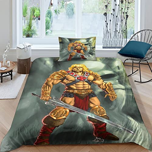 ELGISI He-Man Bettbezug Cartoon Bettwäsche-Set 2 Teilig 3D-Druck Anime Bettwäsche Mit Reißverschluss Sommer Weiche Mikrofaser Kinder Bettbezüge Kissenbezug Single（135x200cm） von ELGISI