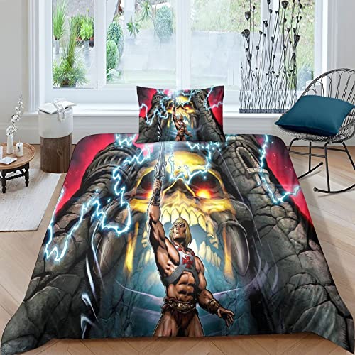 ELGISI He-Man Bettbezug Und Kissenbezug 3D-Digitaldruck Ultraweich Cartoon Bettwäsche Geeignet Für Mädchen Jungen Teenager Bettbezüge Und Kissenbezüge 50 X 75cm Single（135x200cm） von ELGISI