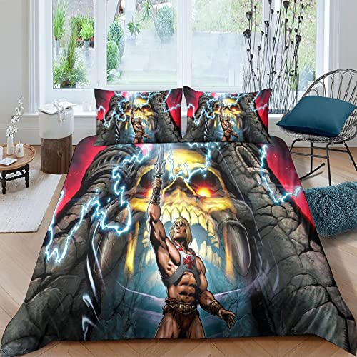 ELGISI He-Man Bettwäsche Kinderbettwäsche Cartoon Bettbezüge 100% Mikrofaser Bettbezug Double（200x200cm） Mit Kissenbezug 50x75 Für Herren Damen Teenager Pflegeleicht Betten Set von ELGISI