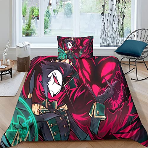 ELGISI Helluva Boss Bettbezug Set 3D Anime Bettwäsche Polyesterfaser Anime Bettwäsche Set Mikrofaser Cartoon Bettbezug Mit Reißverschluss Bettbezug Blatt Kissenbezüge Single（135x200cm） von ELGISI