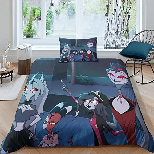 ELGISI Helluva Boss Bettwäsche Kinderbettwäsche Cartoon Bettbezüge 100% Mikrofaser Bettbezug Single（135x200cm） Mit Kissenbezug 50x75 Für Herren Damen Teenager Pflegeleicht Betten Set von ELGISI