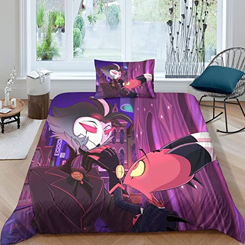 ELGISI Helluva Boss Cartoon Bettbezug Bettwäsche Set - Bettbezug Und Kissenbezug Mikrofaser 3D Digital Print Dreiteiliger Bettwäsche 3 Single Single（135x200cm） von ELGISI
