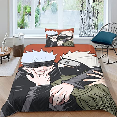 ELGISI Jujutsu Kaisen Bettbezug Und Kissenbezug Satoru Gojo Bettwäsche 3D-Digitaldruck Ultraweich Und Hypoallergen Geeignet Für Mädchen Jungen Teenager Anime Bettbezug Kissenbezüge Single（135x200cm） von ELGISI