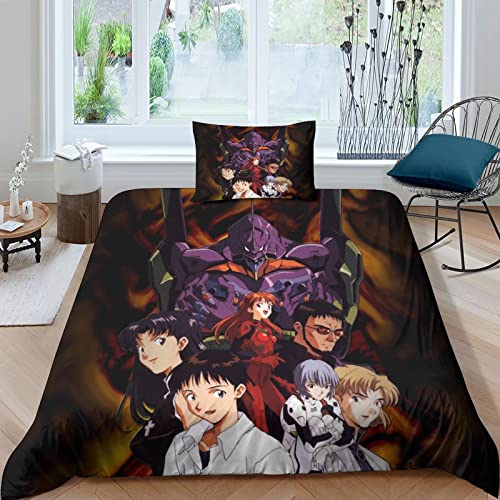 ELGISI NEON Genesis Evangelion Bettbezug Und Kissenbezug 3D-Digitaldruck Ultraweich Eva Bettwäsche Geeignet Für Mädchen Jungen Teenager Bettbezüge Und Kissenbezüge 50 X 75cm Single（135x200cm） von ELGISI