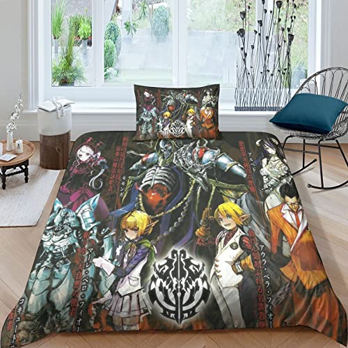 ELGISI Overlord 3D Bettwäsche Set Single（135x200cm） 2Teilig Mit Reißverschluss Weiche Und Angenehme Schlafkomfort Microfaser Momoga Bettbezug Betten Set Mit Kissenbezug 50x75 cm von ELGISI