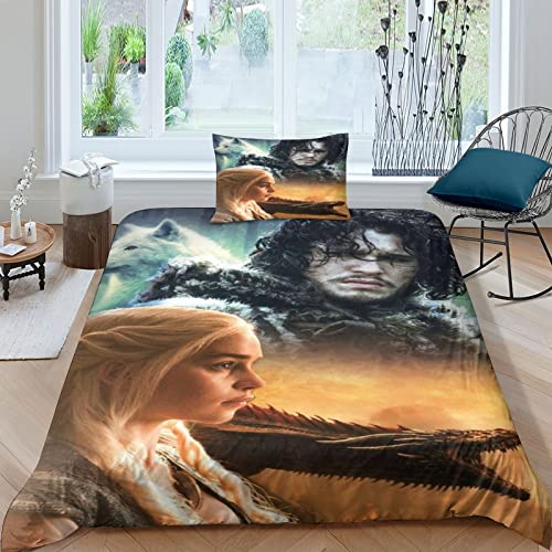 Game of THRONES Bettwäsche 3D Anime Bettbezüge Set Für Kinder Jungen Mädchen Erwachsener Bettwäsche Set Mikrofaser Mother of DRAGONS Bettbezug Mit Reißverschluss,Geschenke Für Kinder Single（135x200cm） von ELGISI