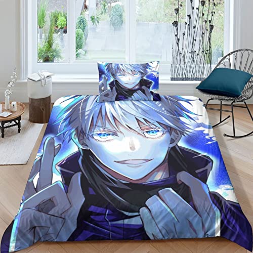 Jujutsu Kaisen Bettwäsche 3D Anime Bettbezüge Set Für Kinder Jungen Mädchen Erwachsener Bettwäsche Set Mikrofaser Itadori Yuji Bettbezug Mit Reißverschluss,Geschenke Für Kinder Single（135x200cm） von ELGISI