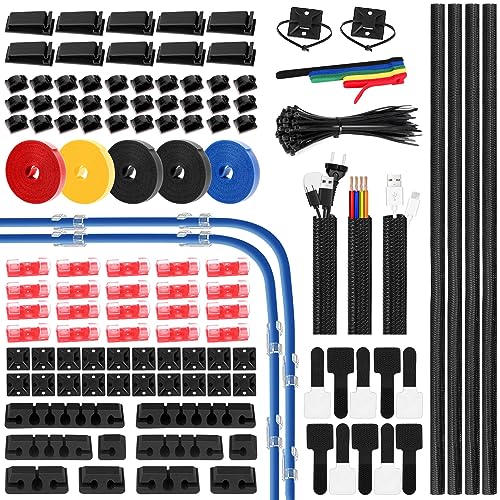 239pcs Kabelmanagement kit Kabel Organizer Selbstklebend Kabelhalter Kabelschlauch Magische Kabelbinder Kabelklemmen 100 Schnellkabelbinder und 20 Basishalter für Schreibtisch PC Kabelmanagement von ELIAUK