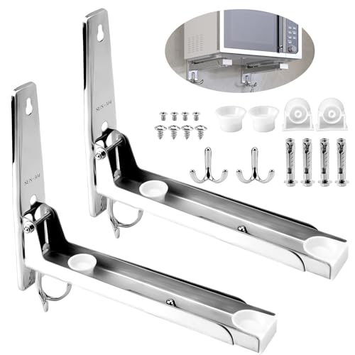 2x Mikrowellenhalterung Wand 304 Edelstahl Universal Mikrowellen Halterung Faltbare Mikrowelle Ständer Halter Tragkraft Bis Zu 50 KG ausziehbar Mikrowellenhalter 20-37cm für Küchenregal Backofen von ELICNA