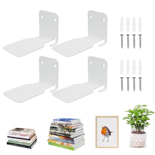 ELICNA 4 Stück Unsichtbares Bücherregal Schwebendes Regal Metall für Bücher Schwebendes Regale Wand für Schlafzimmer Floating Bookshelf Metall Stabil für Büro Küche von ELICNA