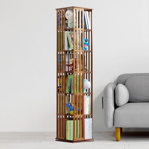 ELIKBH 360° drehbares Bücherregal, 6-stufiges hohes Lagerregal, drehbares Bodenregal, drehbares Bücherregal für Zuhause, Wohnzimmer (Color : Brown, Size : 6layer) von ELIKBH