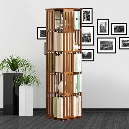 ELIKBH 360° drehbares Bücherregal, Turm-Schwenkregal, multifunktionale Aufbewahrung, Büro-Bücherregal, hoher Aufbewahrungsschrank für Zuhause, Wohnzimmer (Color : Brown, Size : 5layer) von ELIKBH