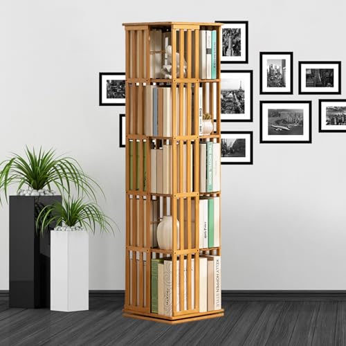 ELIKBH 360° drehbares Bücherregal, Turm-Schwenkregal, multifunktionale Aufbewahrung, Büro-Bücherregal, hoher Aufbewahrungsschrank für Zuhause, Wohnzimmer (Color : Wood, Size : 5layer) von ELIKBH