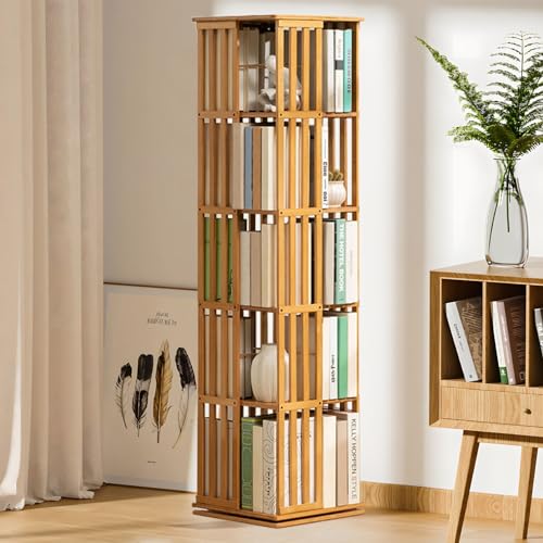 ELIKBH 360 drehbares Bücherregal, hoher Pflanzenständer, drehbares Bücherregal, Turm, Spielzeug-Aufbewahrungsschränke, Behälter für Schlafzimmer, Heimdekoration (Color : Wood, Size : 5layer) von ELIKBH