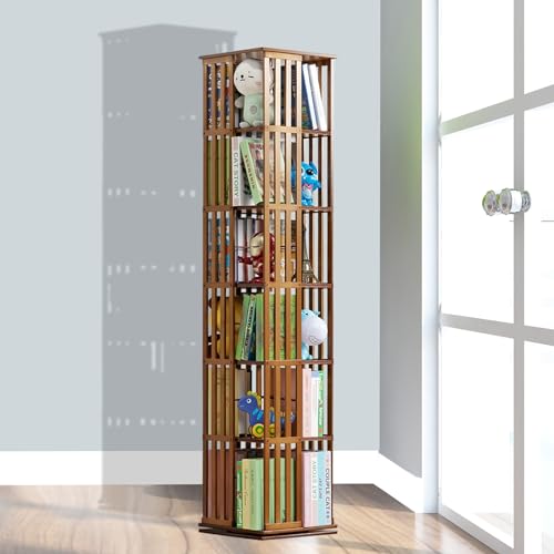 ELIKBH 360 drehbares Bücherregal aus Bambus, Bücherregal, Turm, 6 Etagen, Spielzeugaufbewahrung, Eckschrank, bodenstehender Blumenständer für Schlafzimmer und Wohnzimmer (Color : Brown, Size : 6laye von ELIKBH
