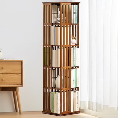 ELIKBH 360 drehbares Bücherregal aus Bambus, drehbar, Bücherregal, Aufbewahrungsschränke, Spielzeugaufbewahrung, Turm, Eck-Organizer für Schlafzimmer (Color : Brown, Size : 5layer) von ELIKBH