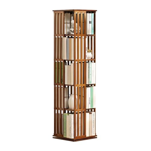 ELIKBH Drehbares Bambus-Bücherregal, drehbares Boden-Bücherregal, 6-stöckig, um 360 Grad drehbares Eckregal für Zuhause, Wohnzimmer, Büro, Schlafzimmer (Color : Brown, Size : 5layer) von ELIKBH
