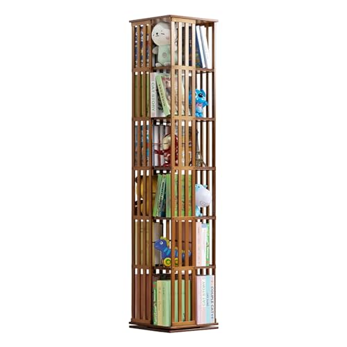 ELIKBH Drehbares Bambus-Bücherregal, drehbares Boden-Bücherregal, 6-stöckig, um 360 Grad drehbares Eckregal für Zuhause, Wohnzimmer, Büro, Schlafzimmer (Color : Brown, Size : 6layer) von ELIKBH