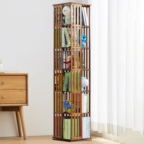 ELIKBH Drehbares Bücherregal, hohes, bodenstehendes Eckregal, 360 drehbares Bambus-Aufbewahrungs-Bücherregal, Möbel für Büro, Wohnzimmer (Color : Brown, Size : 6layer) von ELIKBH