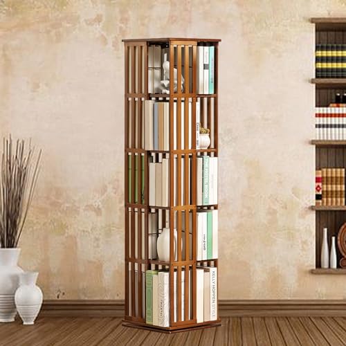 ELIKBH Drehbares Bücherregal aus Bambus, drehbare Möbel, großes Eckregal mit hoher Aufbewahrung, Blumenständer aus Holz für das Wohnzimmer zu Hause (Color : Brown, Size : 5layer) von ELIKBH