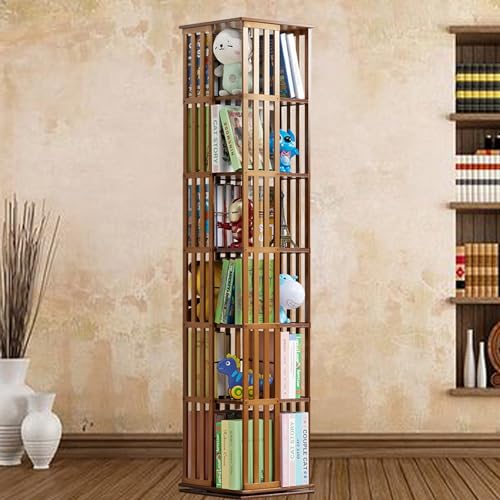 ELIKBH Drehbares Bücherregal aus Bambus, drehbare Möbel, großes Eckregal mit hoher Aufbewahrung, Blumenständer aus Holz für das Wohnzimmer zu Hause (Color : Brown, Size : 6layer) von ELIKBH