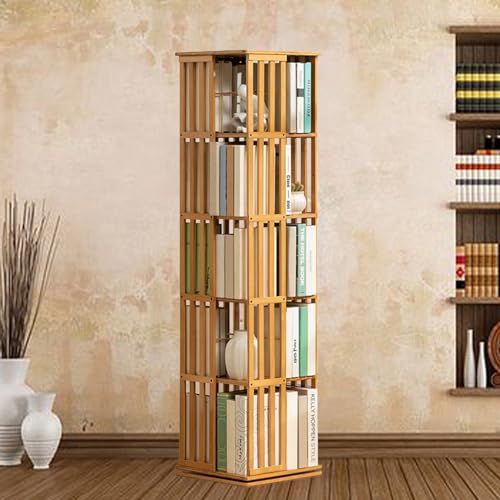 ELIKBH Drehbares Bücherregal aus Bambus, drehbare Möbel, großes Eckregal mit hoher Aufbewahrung, Blumenständer aus Holz für das Wohnzimmer zu Hause (Color : Wood, Size : 5layer) von ELIKBH
