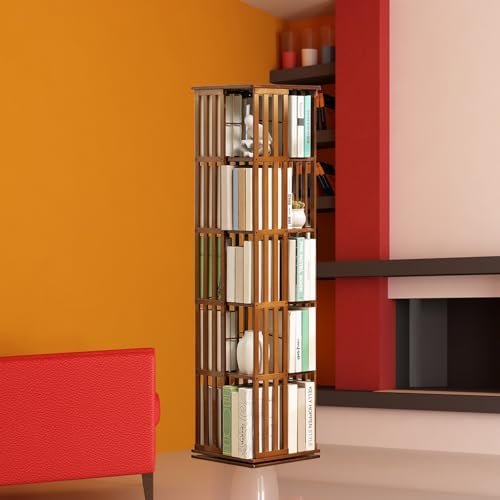 ELIKBH Um 360° drehbares Bücherregal, 6-stufiges, auf dem Boden drehbares Bücherregal, 360° mobiles, drehbares Bücherregal für das Wohnzimmer zu Hause (Color : Brown, Size : 5layer) von ELIKBH